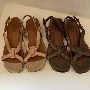 Clarks Sandals 2 pairs in Nude Tan and Brown Size 6 Leather
